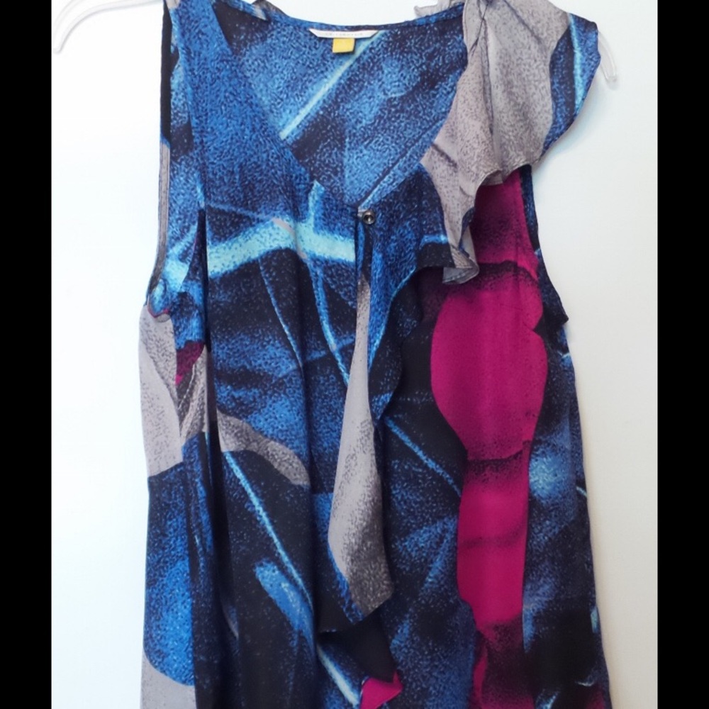 Anthropologie Leifsdottir Hammered Silk Print Sleeveless Asymmetrical Top